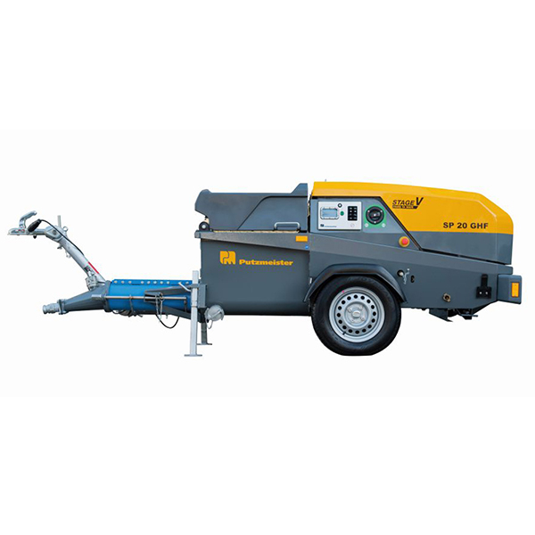 Side view of the Putzmeister SP20 GHF wet shotcrete machine designed for fibre-reinforced mortar projection