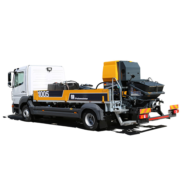 Rear view of Putzmeister BSF 1005 MOLI concrete pump with delivery system